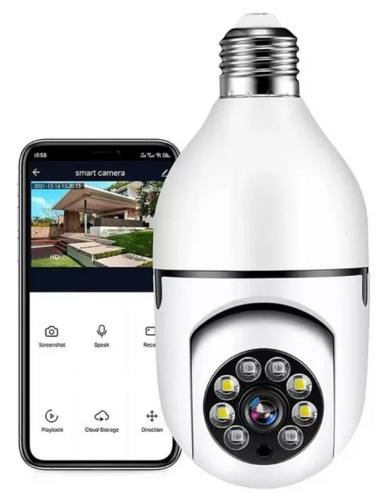 Cámara Bombillo Inteligente 360° WiFi con Audio – Visión Nocturna y Alarma