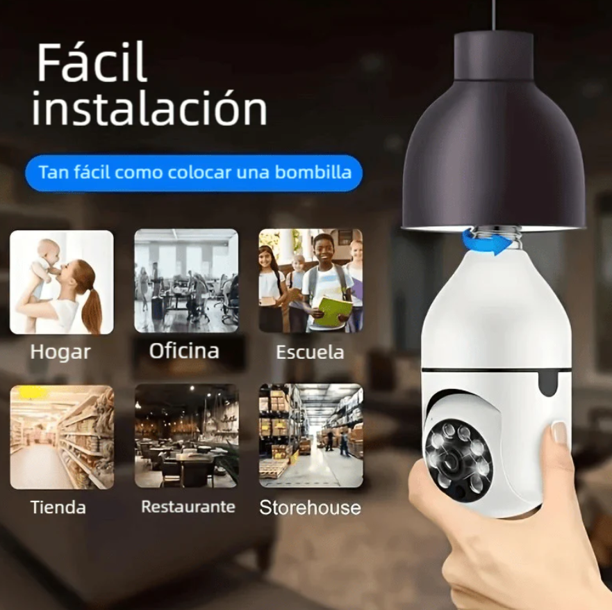 Cámara Bombillo Inteligente 360° WiFi con Audio – Visión Nocturna y Alarma