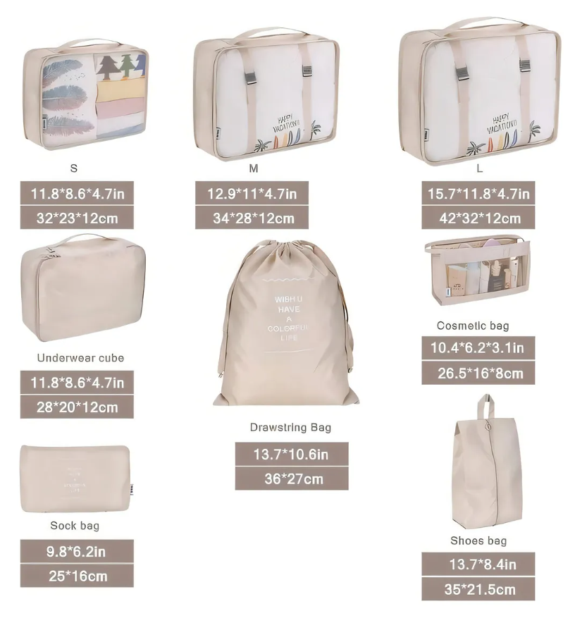 Kit Viajero x8 – Organizadores de Maleta Impermeables