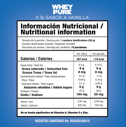 Whey Pure 5 Lbs – Proteína Aislada de Alta Pureza